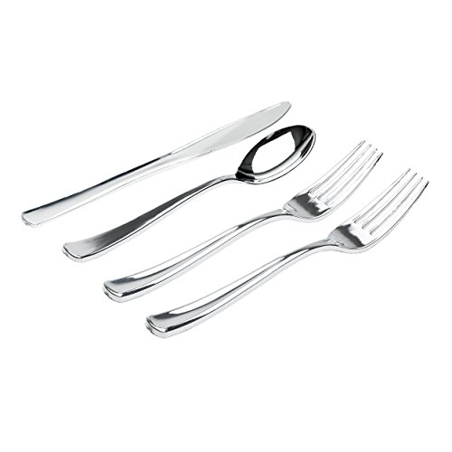Algopix Similar Product 5 - 200 Pieces Silver Plastic Cutlery Set 