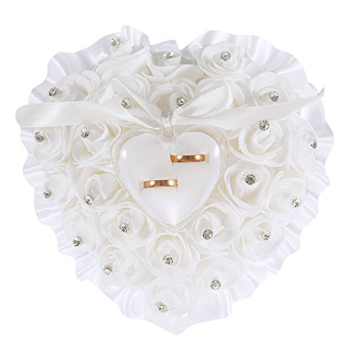 Algopix Similar Product 16 - Heart Shape Wedding Ring Pillow White