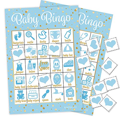 Algopix Similar Product 19 - Blue and Gold Boy Baby Shower Bingo