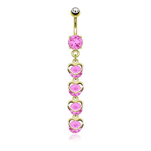 Algopix Similar Product 1 - Pierce2GO 14G 316L Gold Heart Cascade