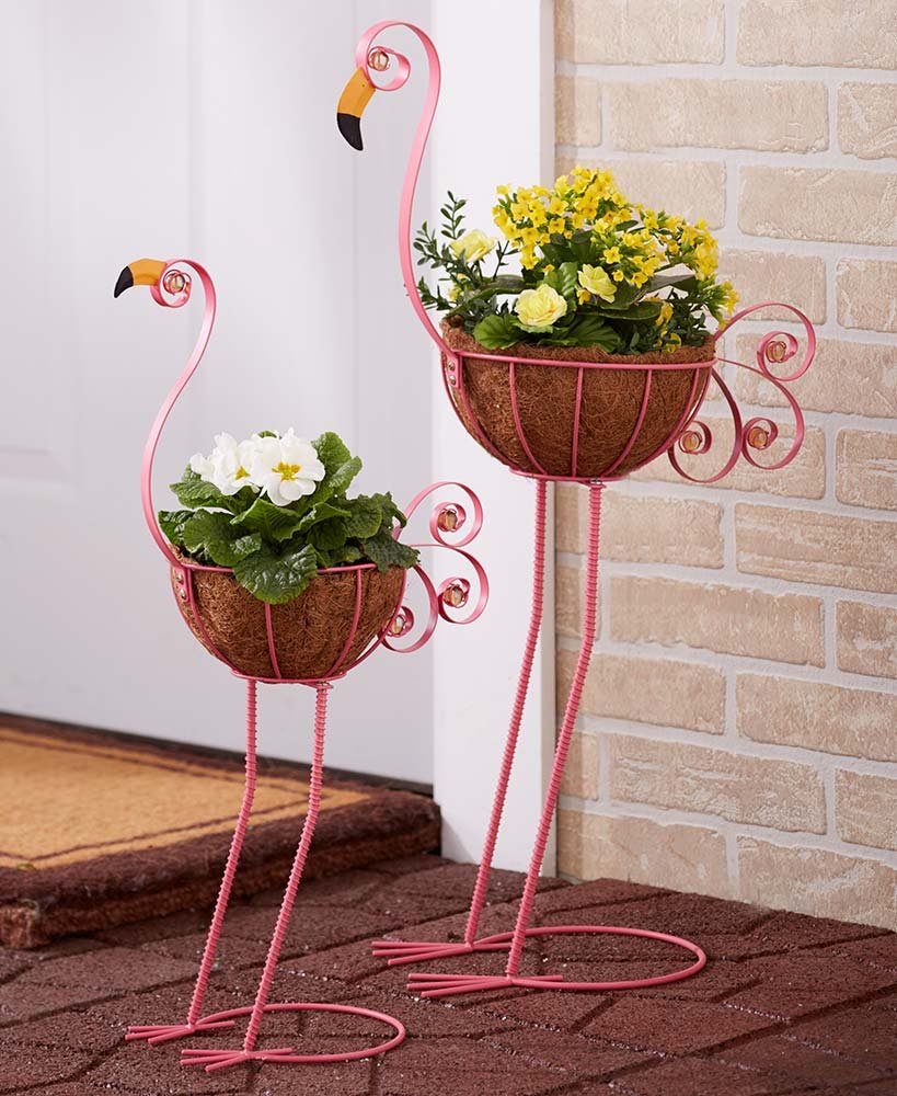 Algopix Similar Product 3 - Sets of 2 Bird Planters Flamingos