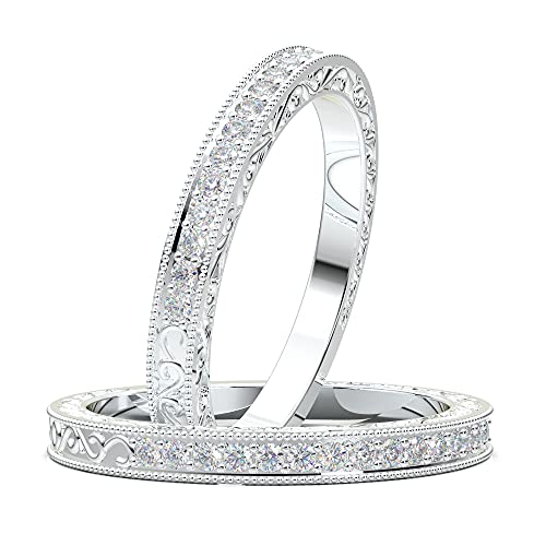 Algopix Similar Product 3 - 14K White Gold Vintage Wedding Band