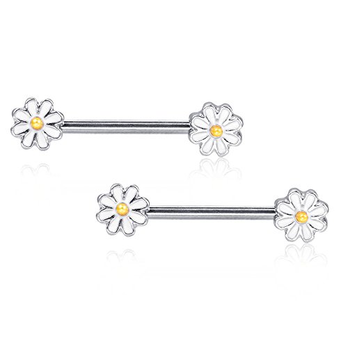 Algopix Similar Product 4 - 14G Cute Daisy Flower Nipple Rings