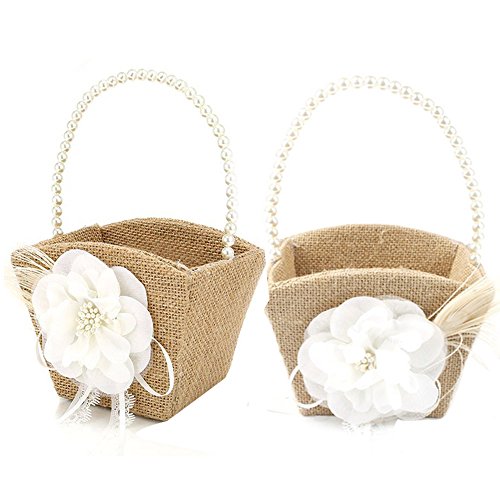 Algopix Similar Product 16 - Bodosac 2PCS Burlap Flower Girl Basket
