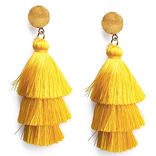 Algopix Similar Product 10 - Bright Yellow Layered Dangle Tassel