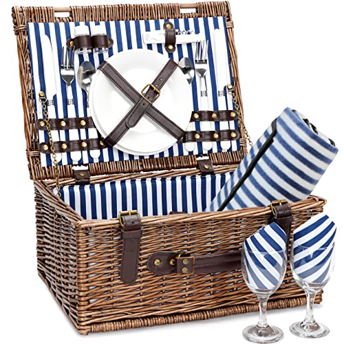 Algopix Similar Product 3 - Wicker Picnic Basket for 2 with