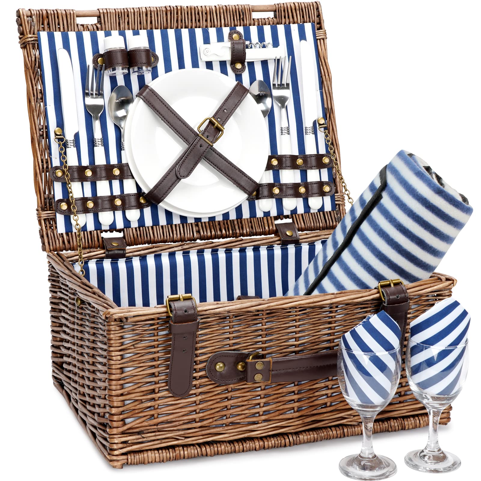 Algopix Similar Product 11 - Wicker Picnic Basket for 2 with