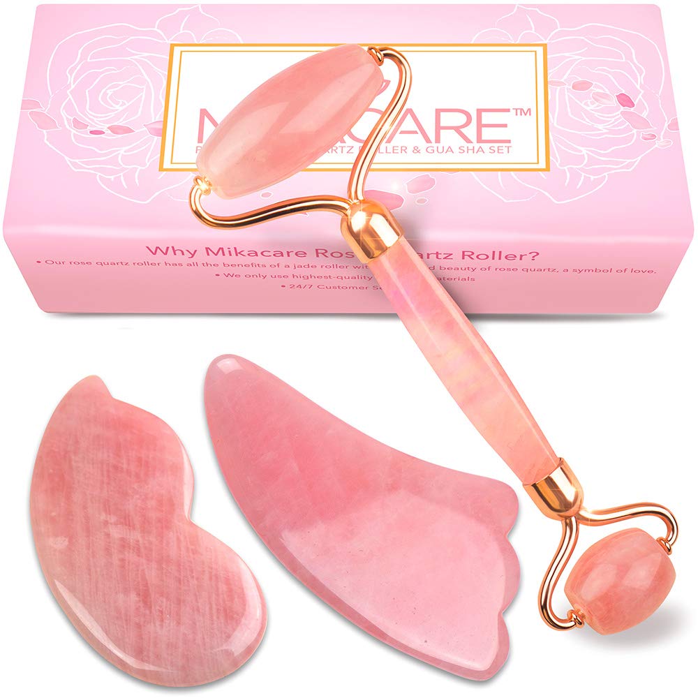 Algopix Similar Product 19 - 2 in 1 Rose Quartz Roller and Gua Sha 