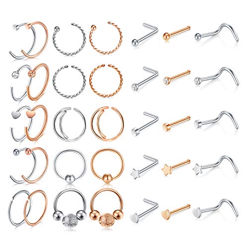Algopix Similar Product 8 - DBella 20G CZ Nose Rings Hoop LShaped