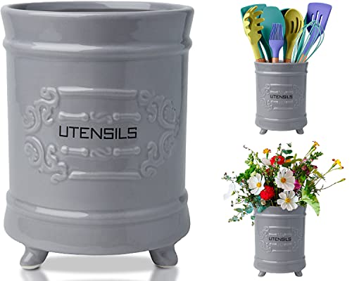 Algopix Similar Product 8 - French Grey Ceramic Utensil Holder 