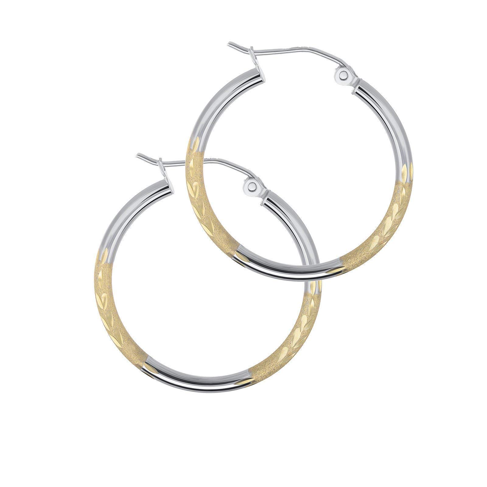 Algopix Similar Product 17 - TousiAttar Two Tone Diamond Cut Hoop
