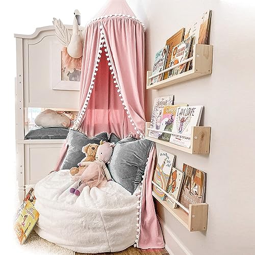 Algopix Similar Product 11 - LOAOL Bed Canopy with Pom Pom for Kids