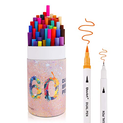 Algopix Similar Product 14 - Dual Tip Brush Markers Pen 60 Colors