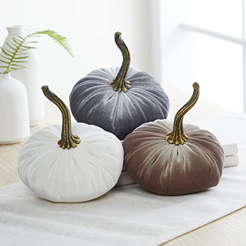 Algopix Similar Product 3 - Set of 3 Small Velvet Pumpkins autumn
