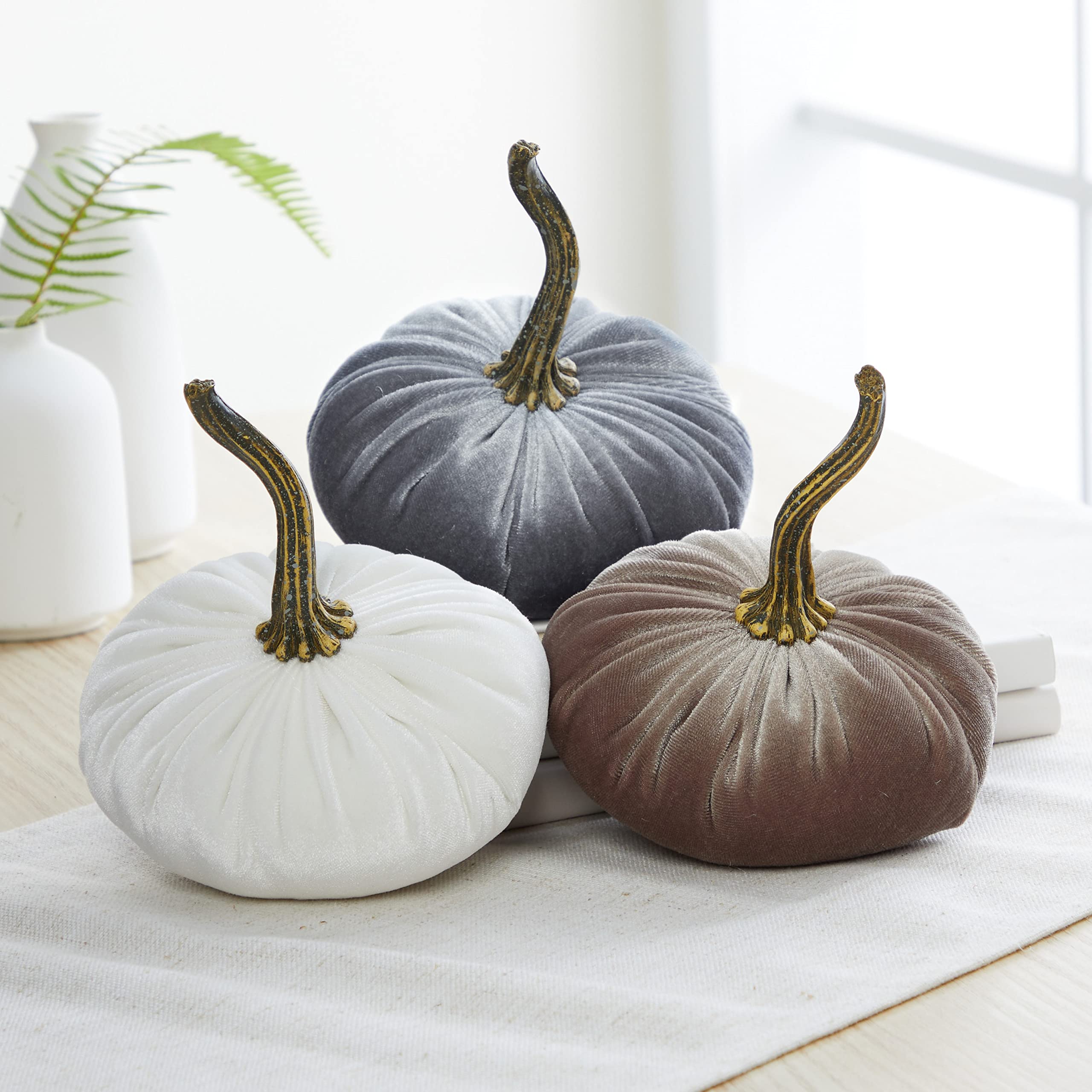 Algopix Similar Product 7 - Set of 3 Small Velvet Pumpkins autumn