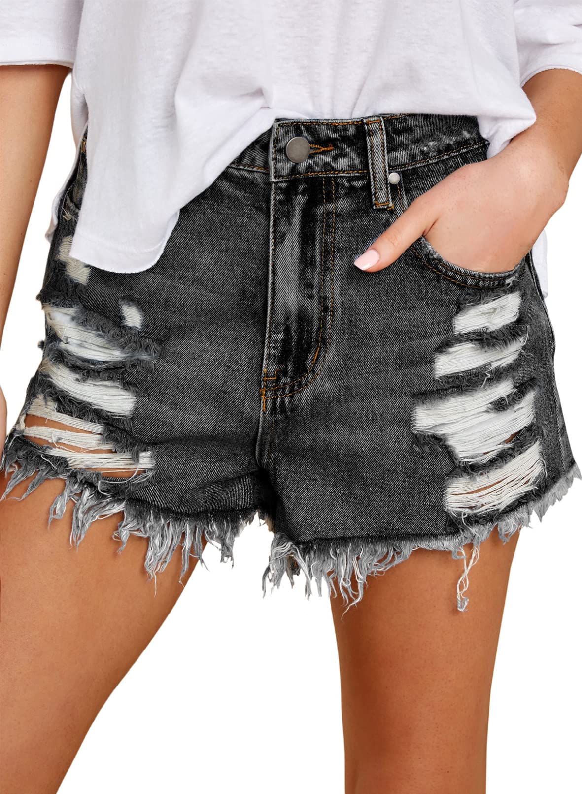 Algopix Similar Product 10 - Sidefeel Womens Ripped Jean Shorts Mid