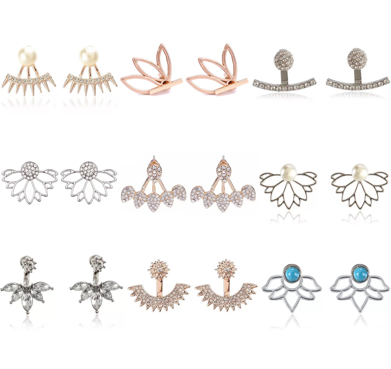 Algopix Similar Product 1 - 9 Pairs Rose Gold Silver Hollow Lotus