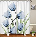 Algopix Similar Product 2 - LIVILAN Blue Tulip Shower Curtain