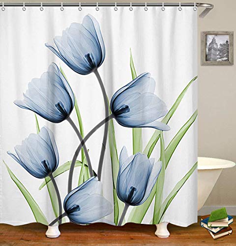 Algopix Similar Product 4 - LIVILAN Blue Tulip Shower Curtain