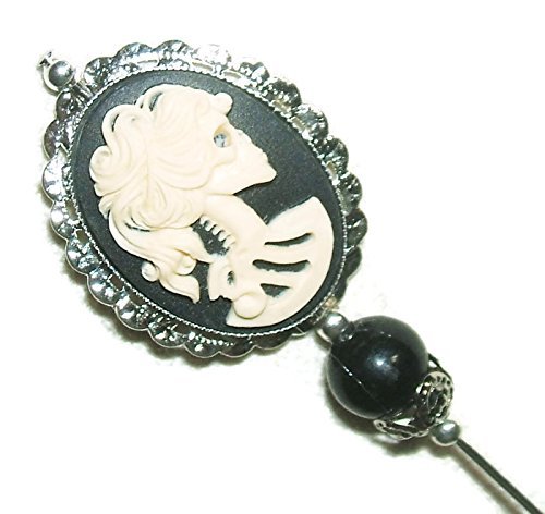 Algopix Similar Product 12 - LADY SKELETON CAMEO Stick Hat Pin Long
