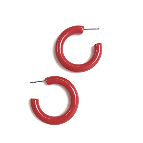 Algopix Similar Product 10 - Fire Engine Red Hoop Earrings  Vintage