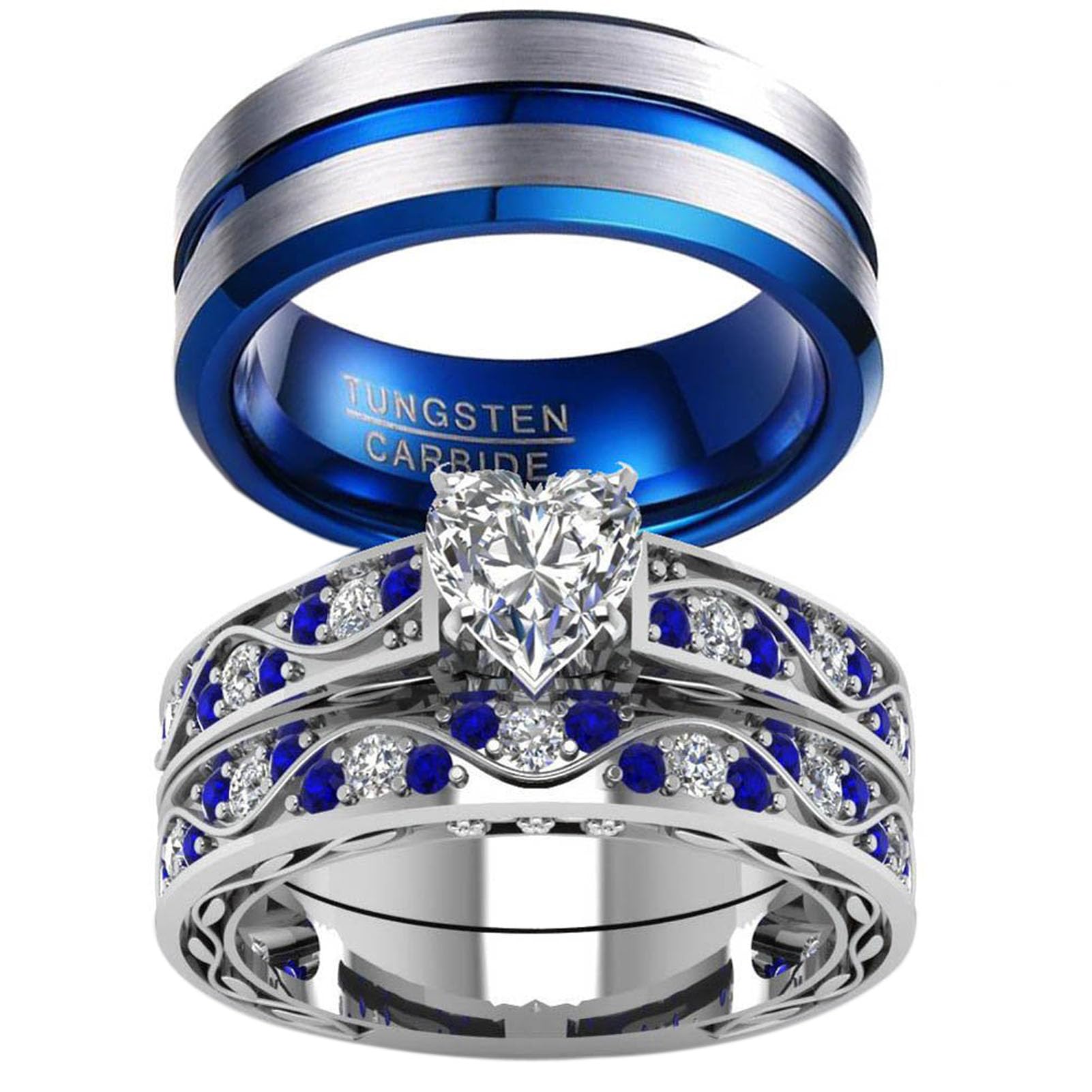 Algopix Similar Product 11 - LOVERSRING Couple Ring Bridal Sets His