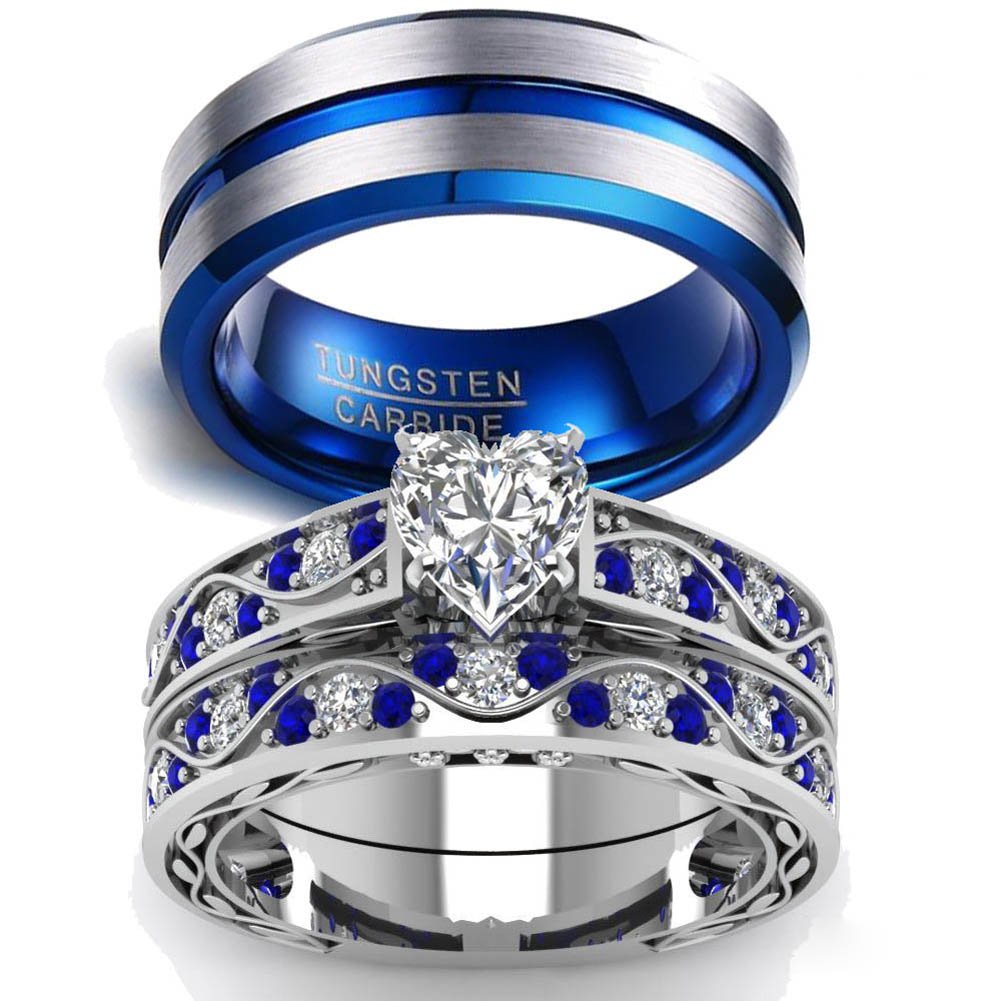 Algopix Similar Product 12 - LOVERSRING Couple Ring Bridal Sets His