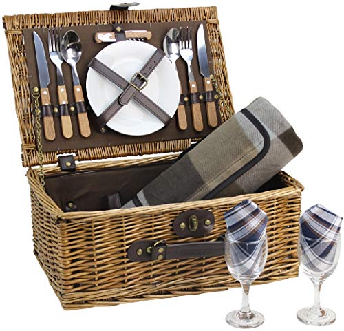 Algopix Similar Product 5 - Wicker Picnic Basket for 2 Persons with