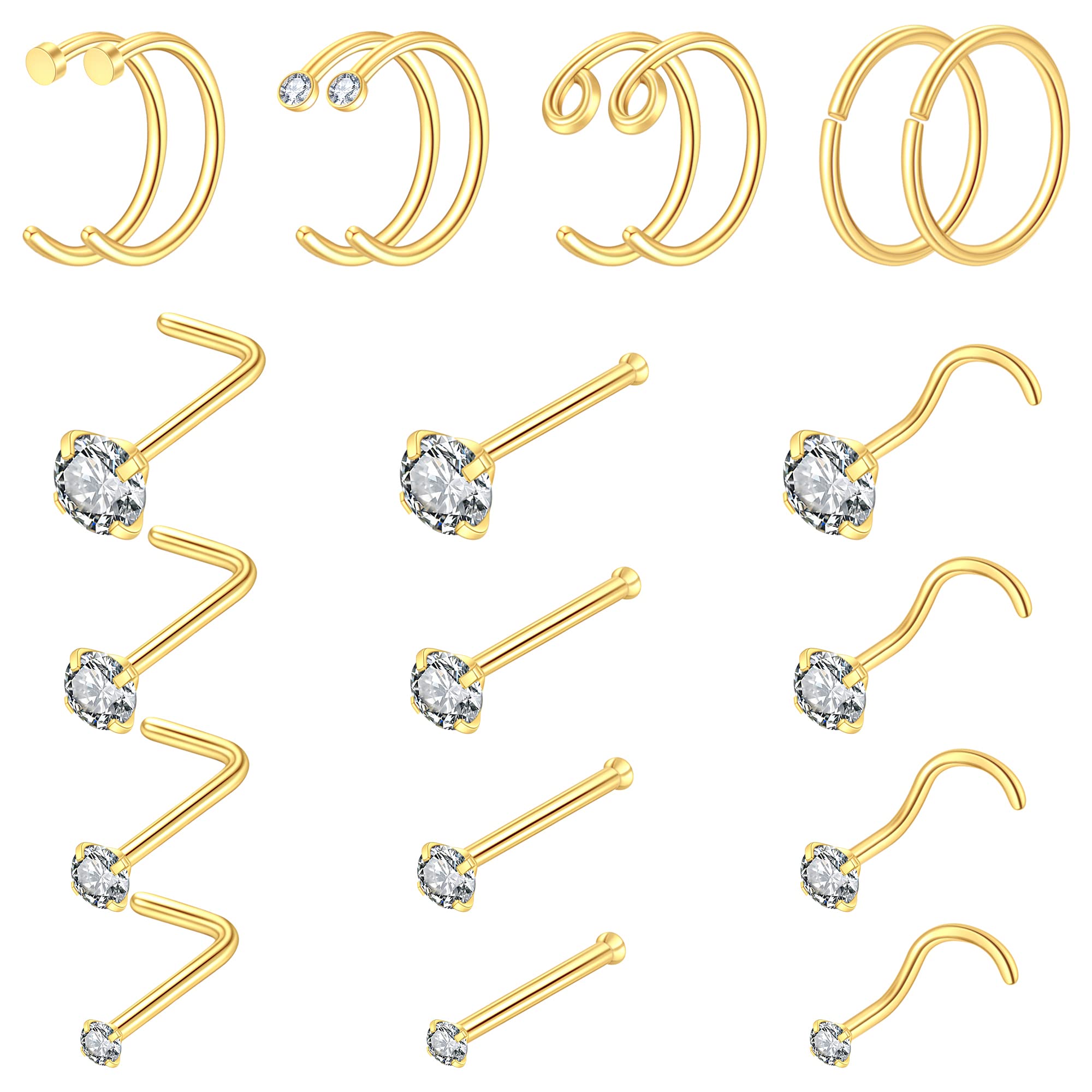 Algopix Similar Product 3 - 16pcs 20g Stainless Steel Nose Stud for