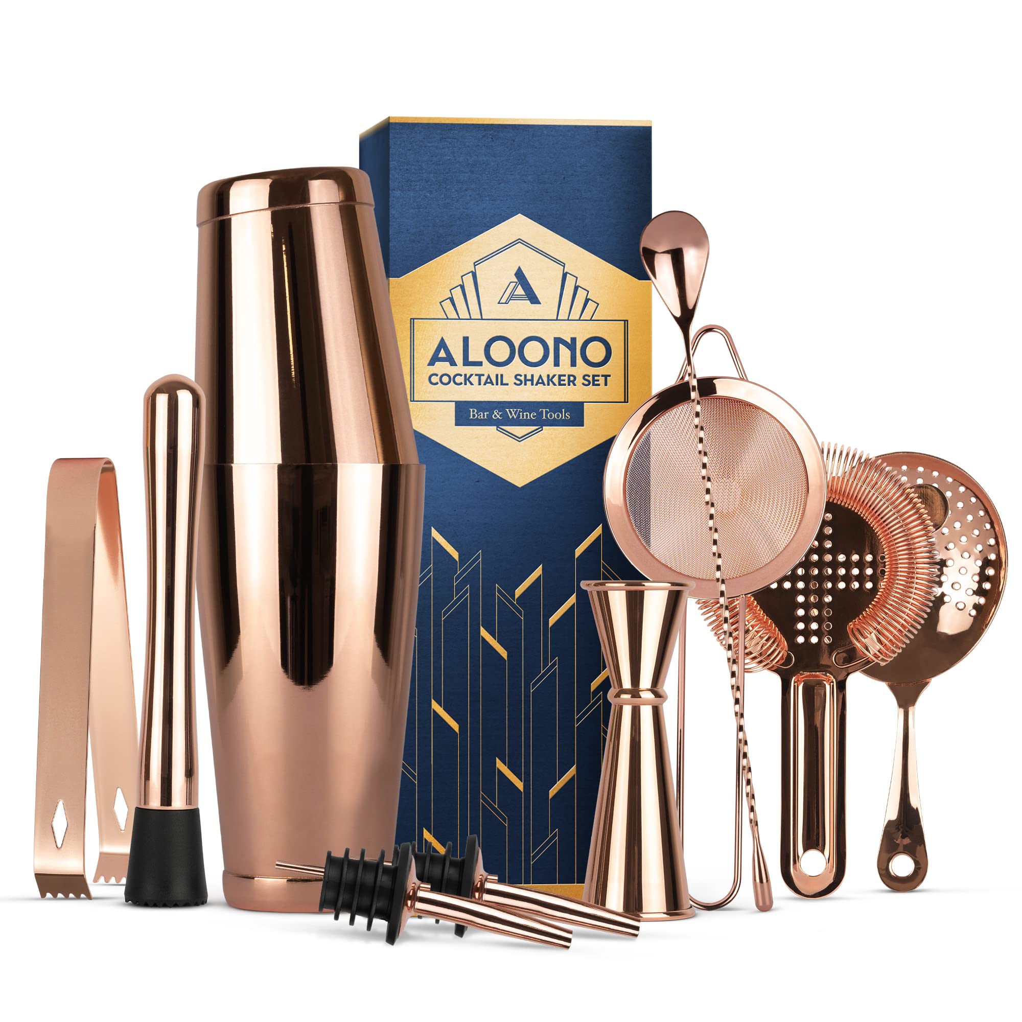 Algopix Similar Product 16 - ALOONO 11Piece Copper Boston Cocktail