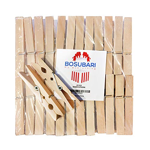 Algopix Similar Product 7 - Wooden Clothespins by Bosubari 50 PCS