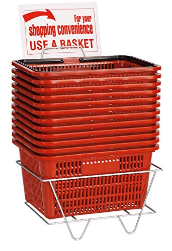 Algopix Similar Product 3 - Red Shopping Baskets with Stand  Set