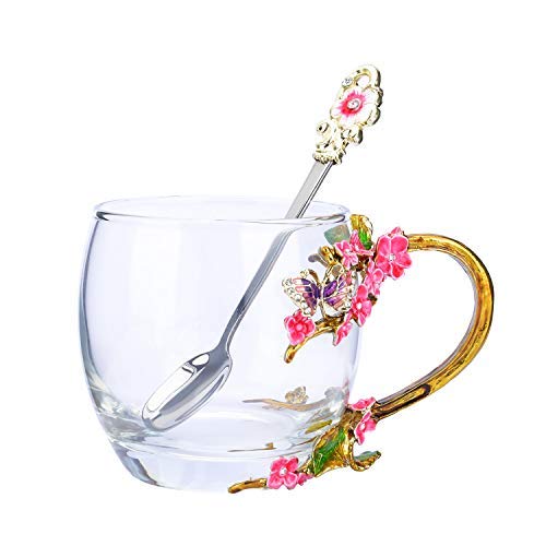 Algopix Similar Product 12 - SUQ I OME Enamel Flower Glass Tea Cup