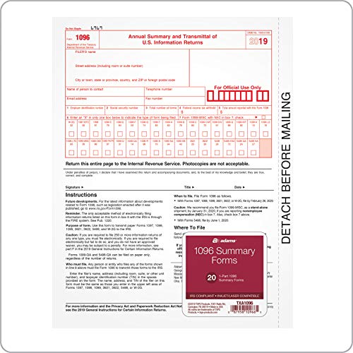 Algopix Similar Product 7 - Adams 1096 Forms 2019 Transmittal