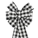 Algopix Similar Product 3 - Black White Buffalo Plaid Wreath Bow