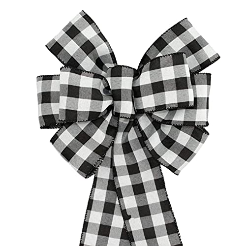 Algopix Similar Product 13 - Black White Buffalo Plaid Wreath Bow 