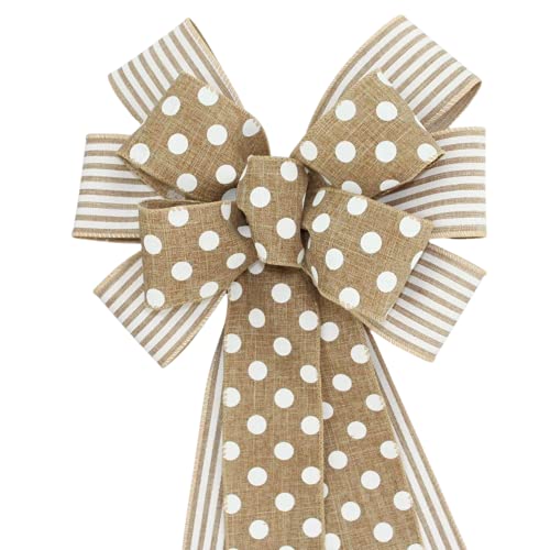 Algopix Similar Product 18 - Polka Dot Natural Stripe Wreath Bow