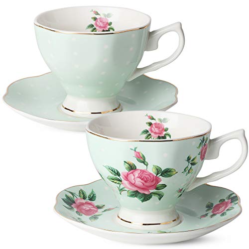 Algopix Similar Product 16 - BTaT Floral Tea Cups and Saucers Set