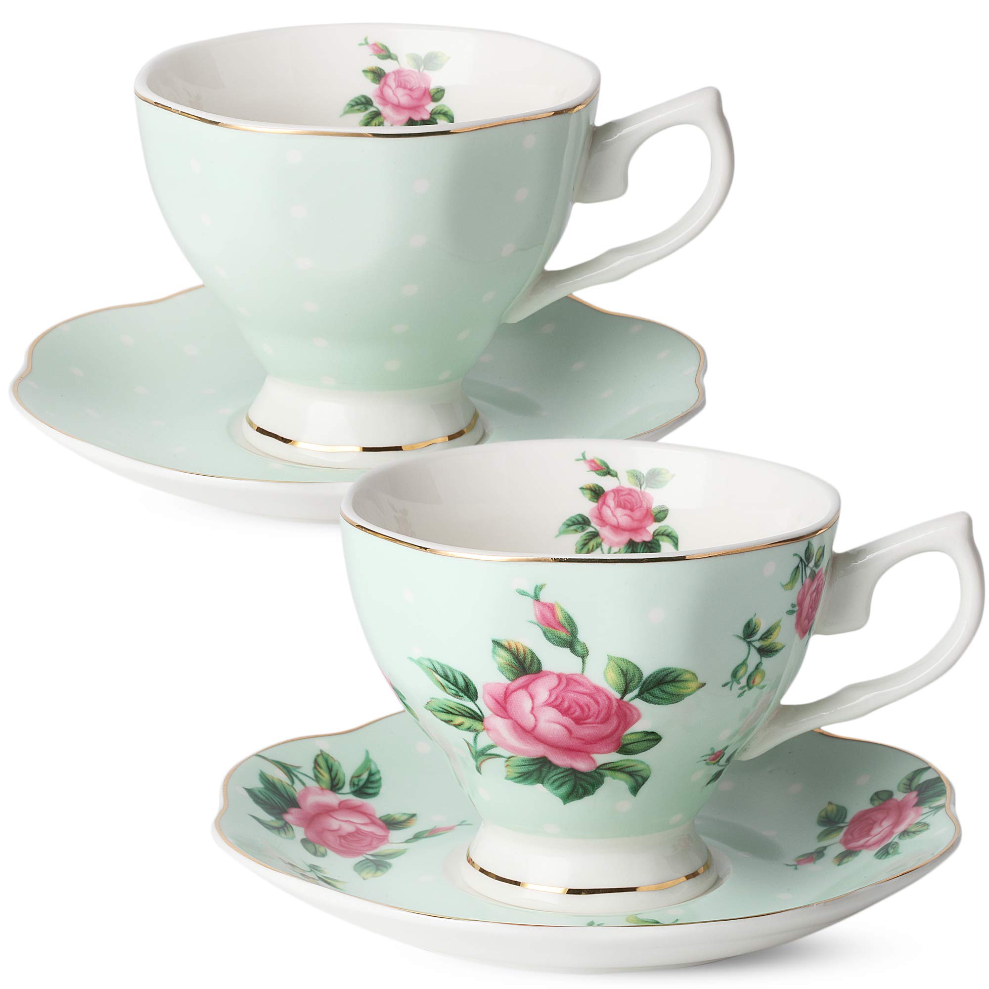Algopix Similar Product 1 - BTaT Floral Tea Cups and Saucers Set