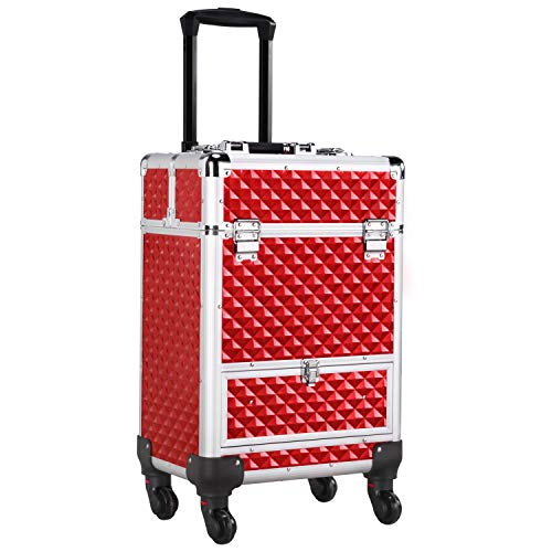 Algopix Similar Product 14 - Yaheetech Red Makeup Case Rolling Train