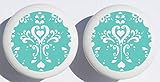 Algopix Similar Product 14 - Aqua Damask Print Drawer Knobs Ceramic
