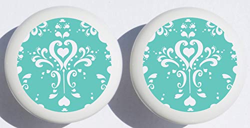 Algopix Similar Product 16 - Aqua Damask Print Drawer Knobs Ceramic