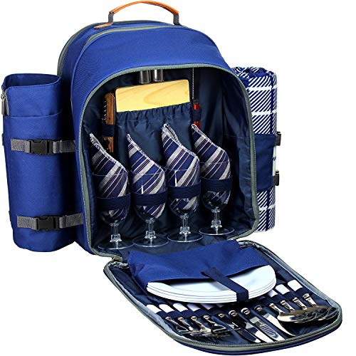 Algopix Similar Product 14 - Picnic Backpack Set for 4  Deluxe