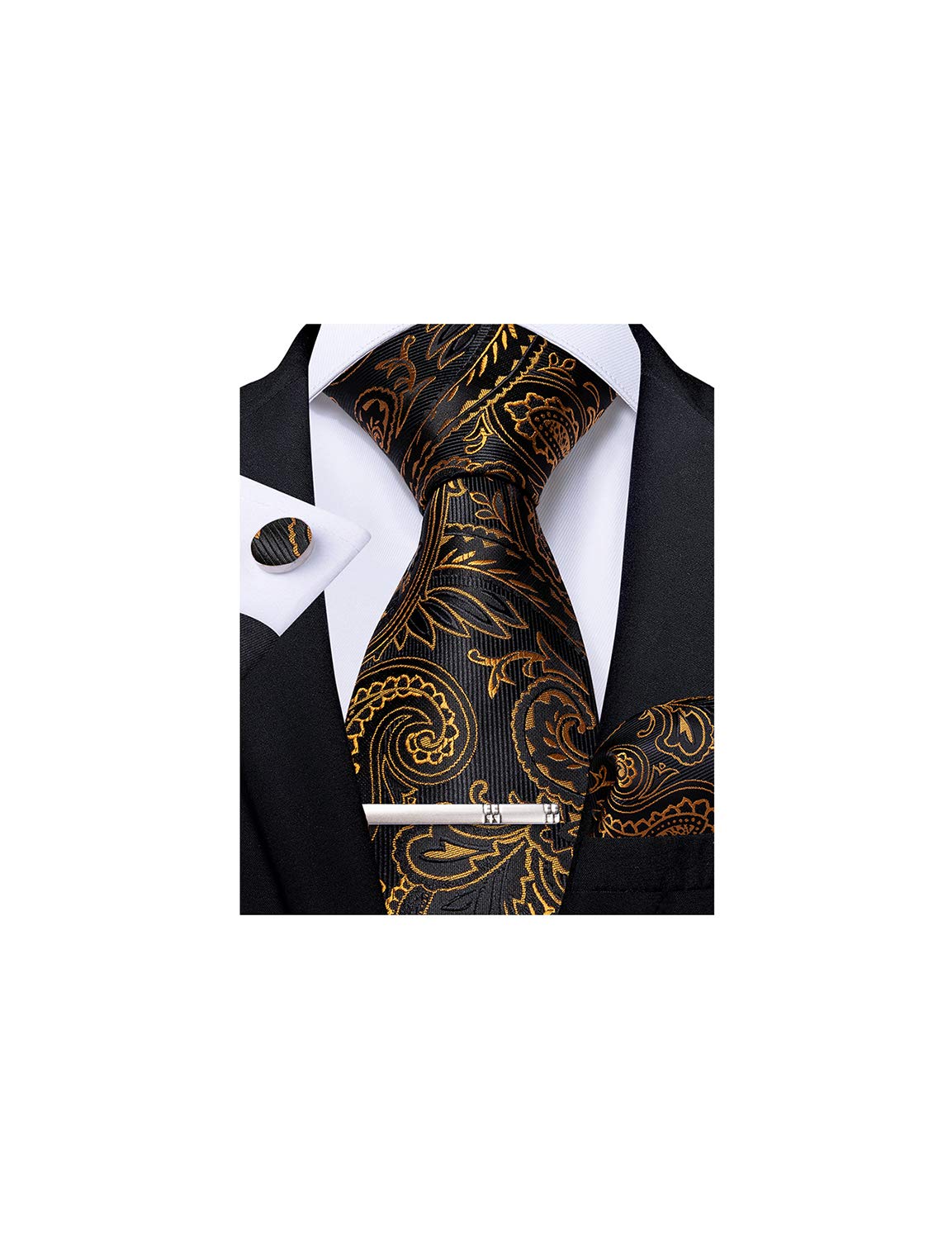 Algopix Similar Product 3 - DiBanGu Mens Gold and Black Tie Silk