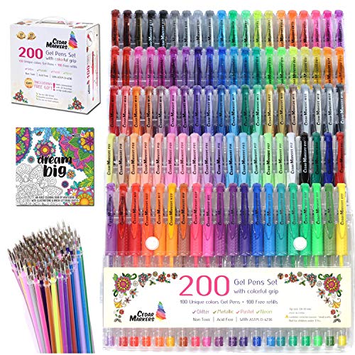 Algopix Similar Product 18 - Cedar Markers Gel Pens 200 Set with