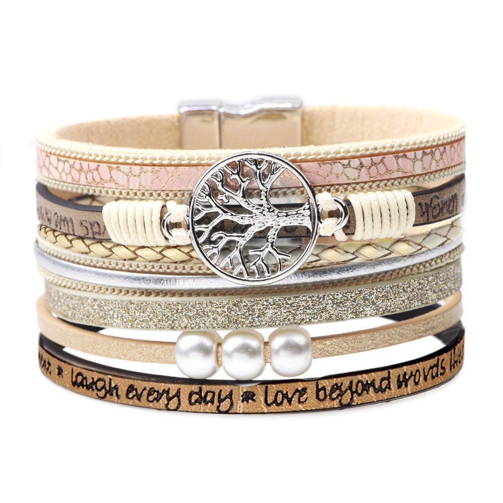 Algopix Similar Product 12 - Desimtion Tree of Life Leather Bracelet