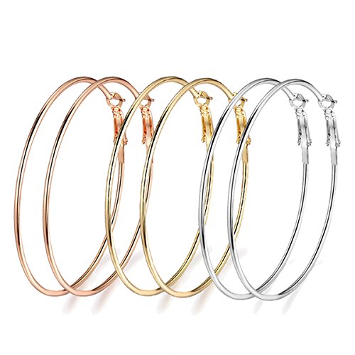 Algopix Similar Product 5 - 3 Pairs Big Hoop Earrings 60mm