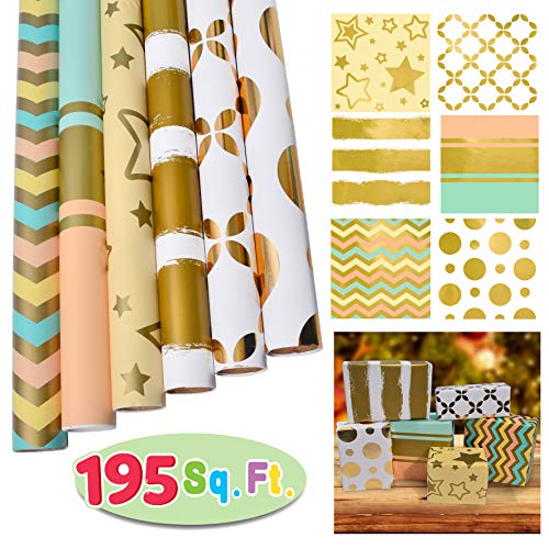 Algopix Similar Product 1 - 6 Rolls Gold Print Wrapping Paper 30