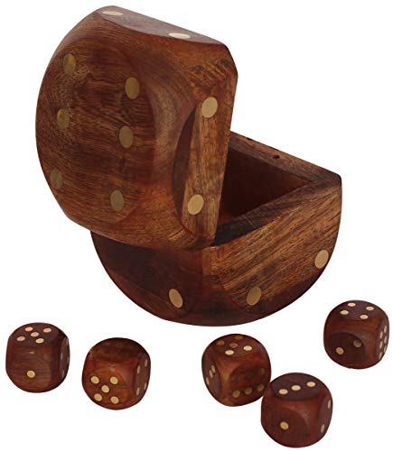 Algopix Similar Product 7 - Wooden Dice Box with 5 Dices  Handmade