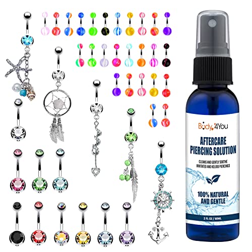 Algopix Similar Product 9 - BodyJ4You 65 Belly Button Rings Dangle